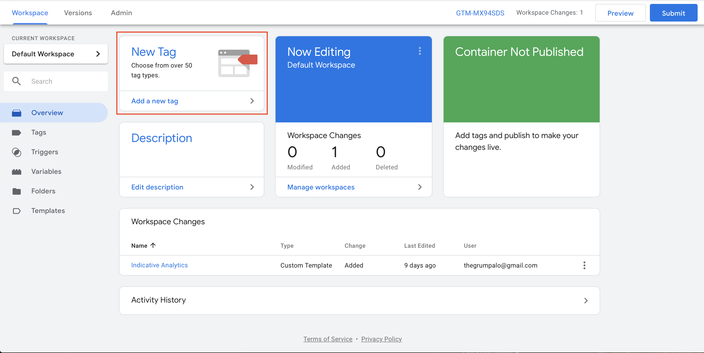 Google Tag Manager new tag