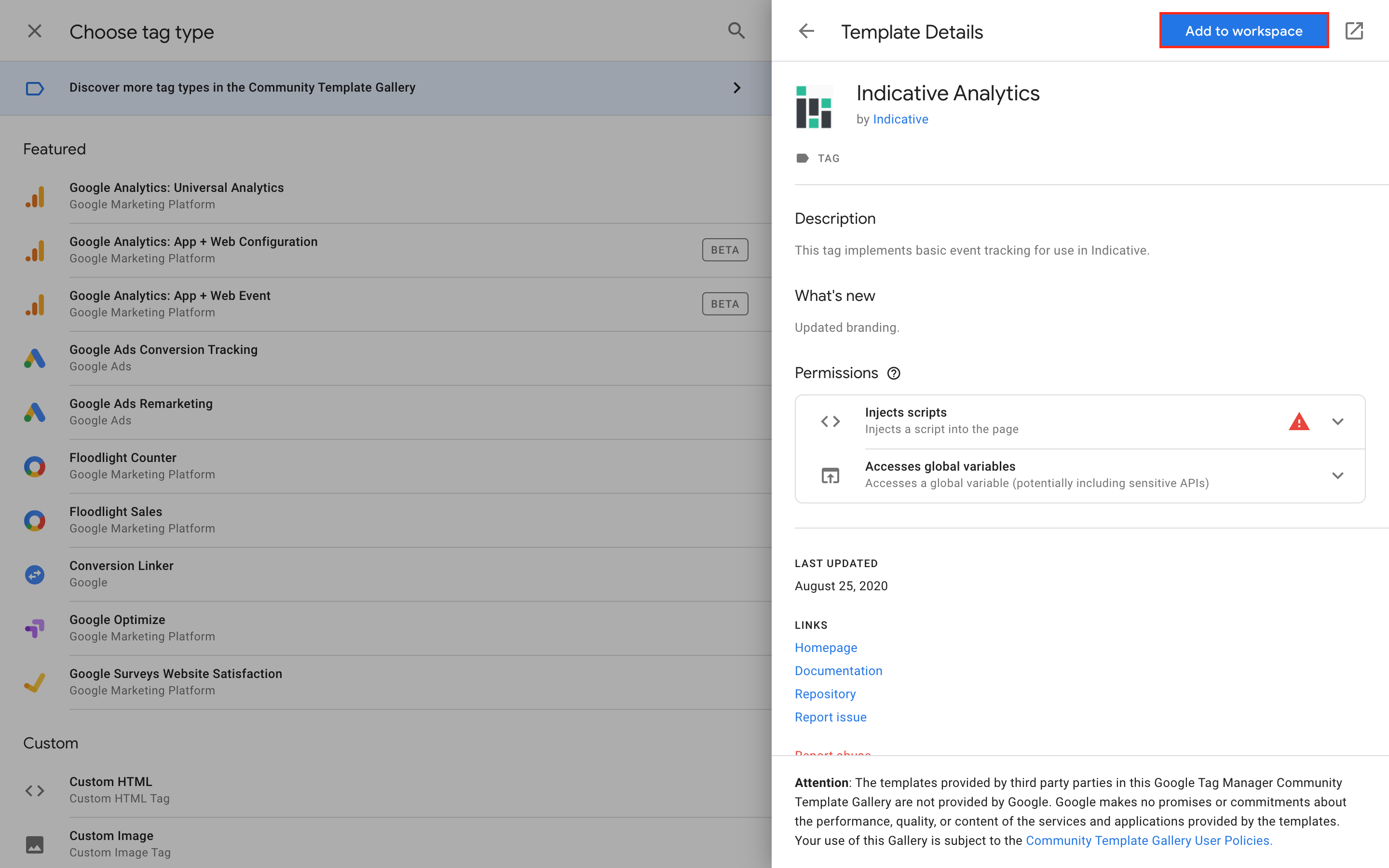 Indicative Analytics template