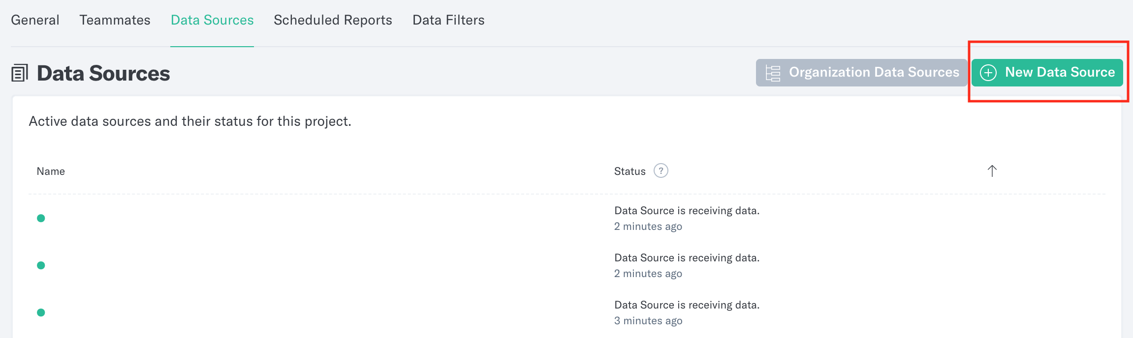 Settings Data Sources