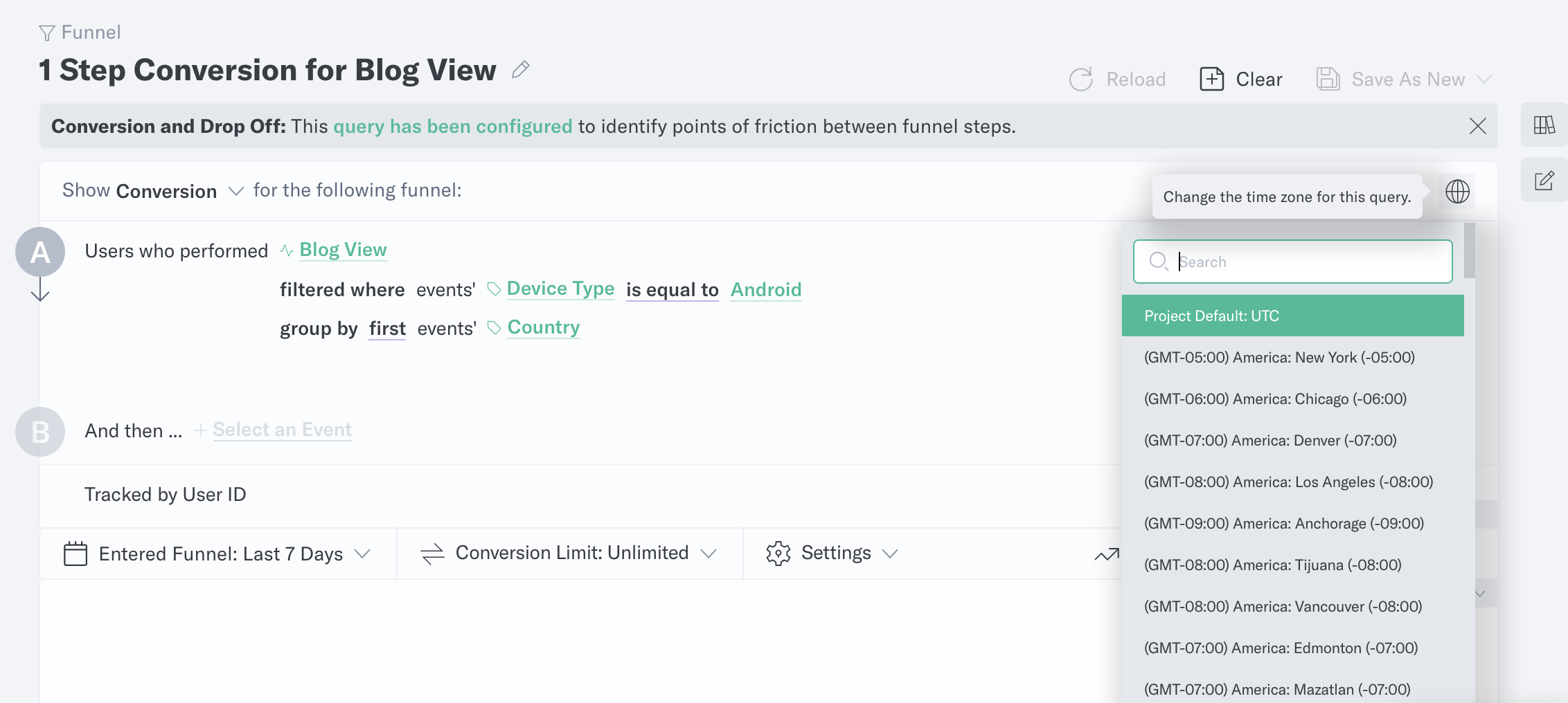 Funnel timezone setting