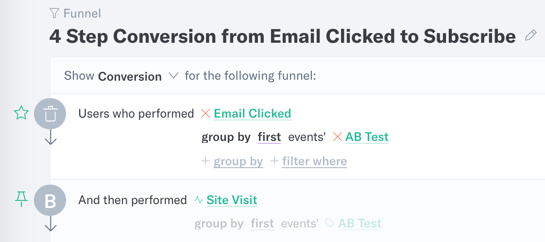 Adding funnel steps for AB test