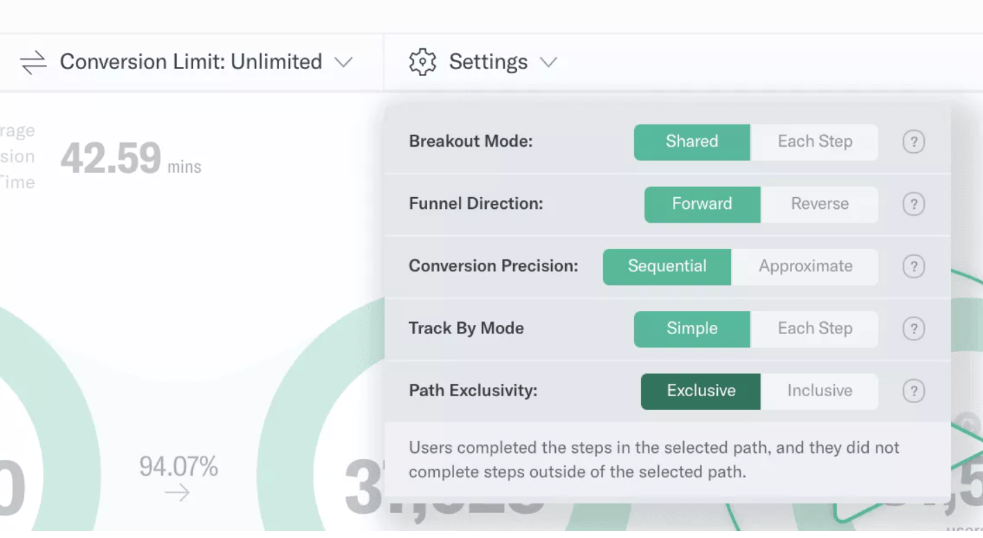 Setting path exclusivity to exclusive in funnel tool