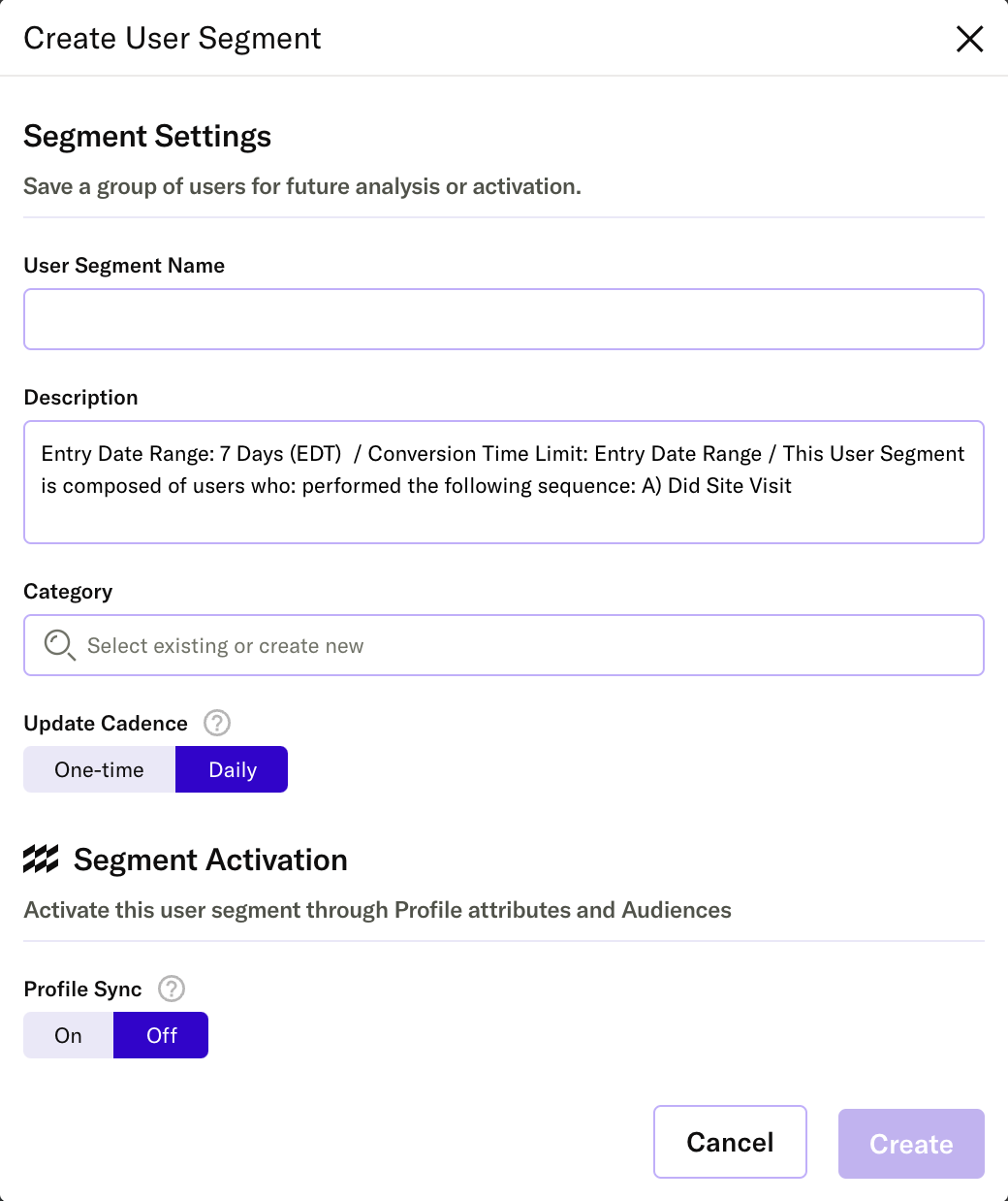 Create user segment modal