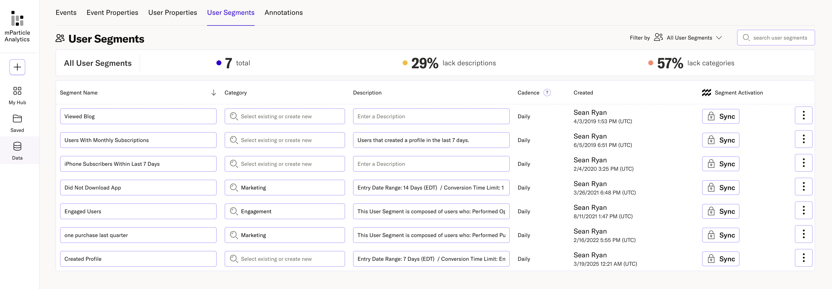 Manage user segments