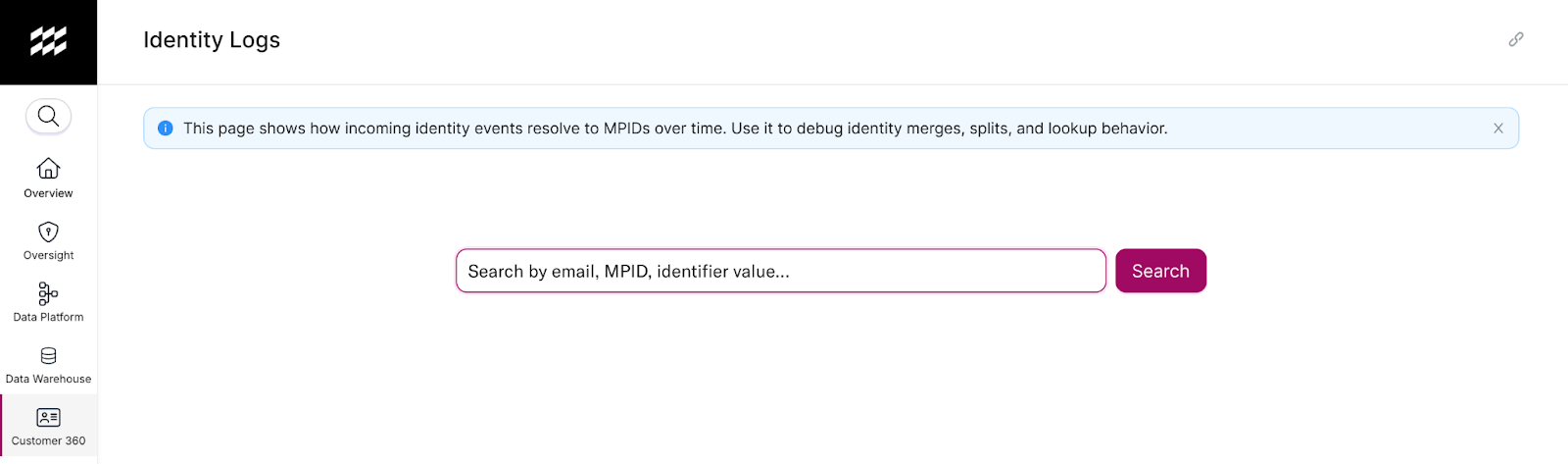 screenshot of identity logs landing page with search bar