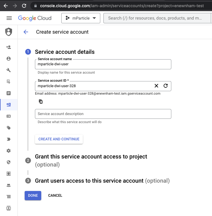 BigQuery Create Service Account