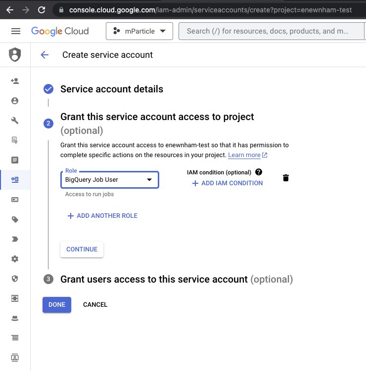 BigQuery Create Service Account