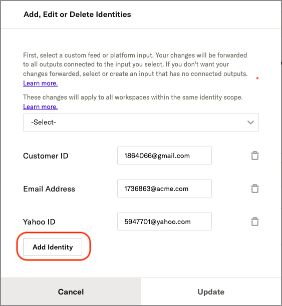 screenshot showing Add Identity button