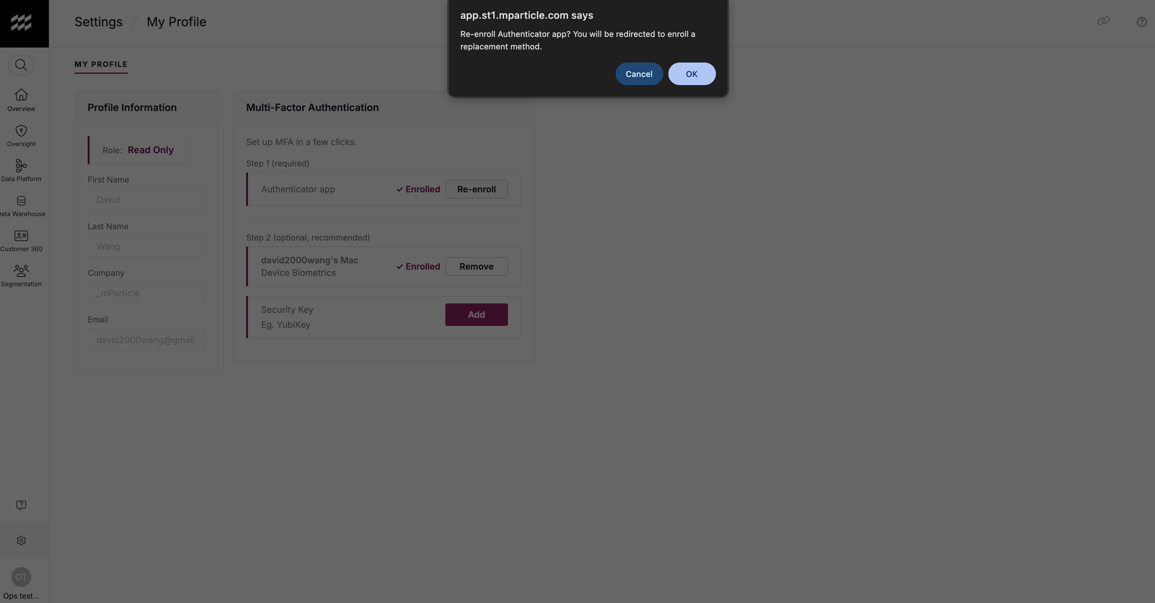 Authenticator app Re-enroll action