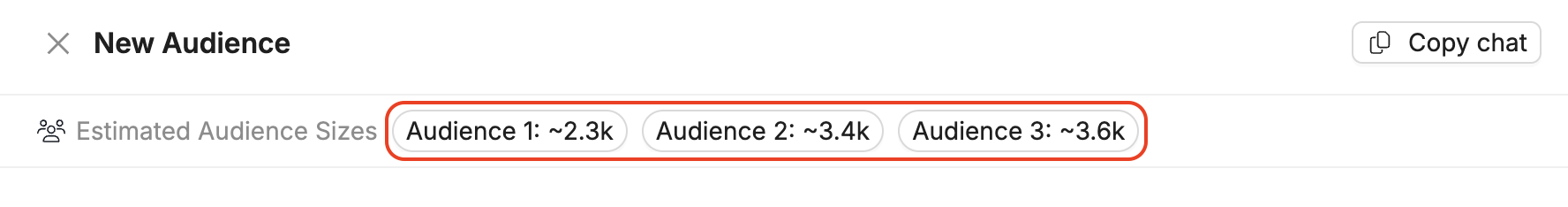 Audience selectors showing size calculations