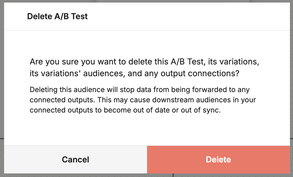 Confirm deletion of an A/B test