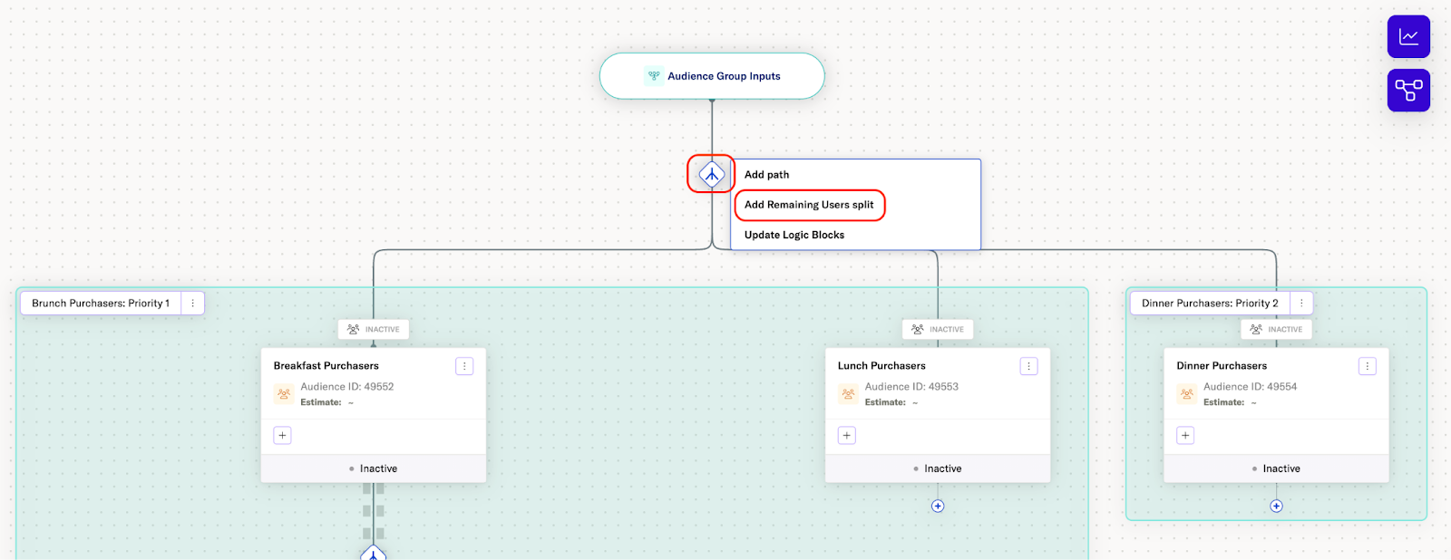 Add path menu with Add Remaining Users Split option