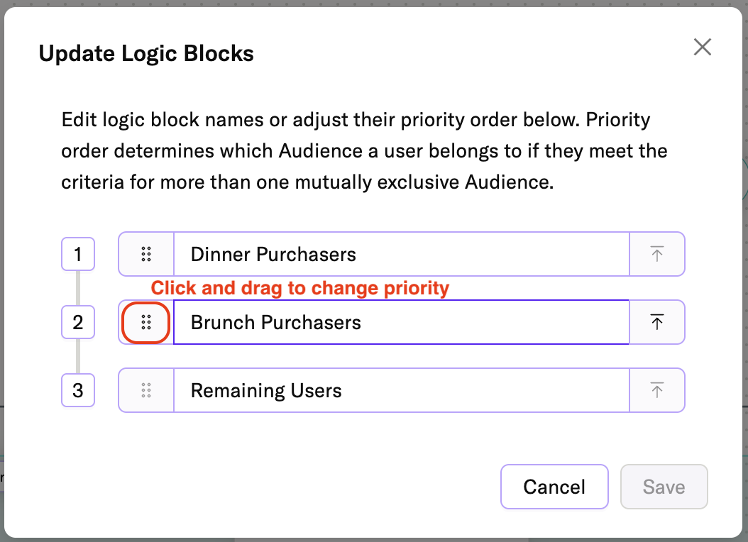 Dragging logic block to change priority