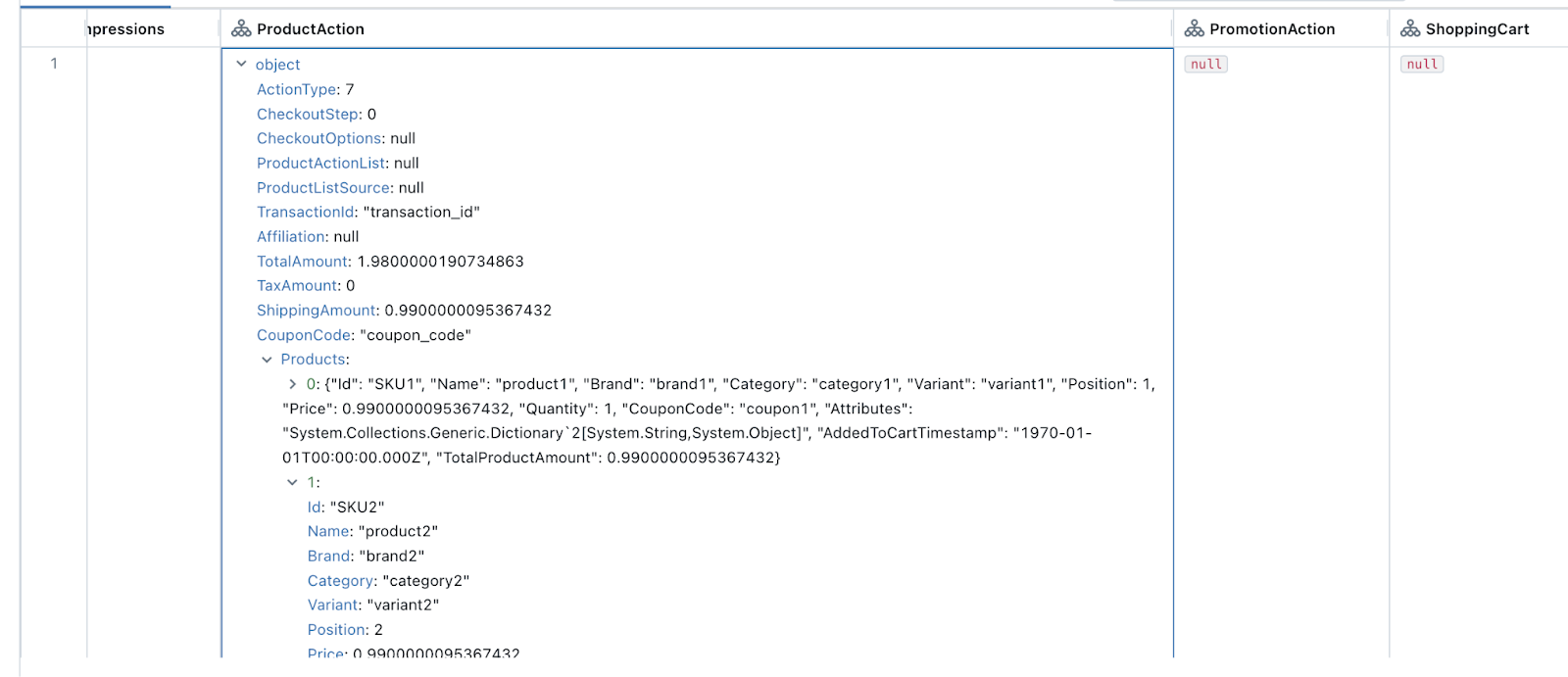 screenshot showing a product action event in the Databricks UI